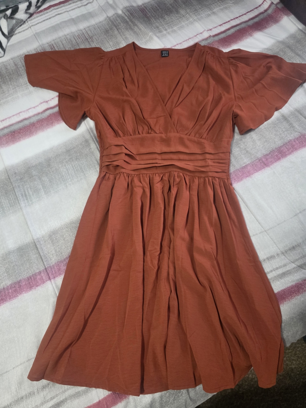 Rust Orange V-neck Women’s Dress - Unbranded
